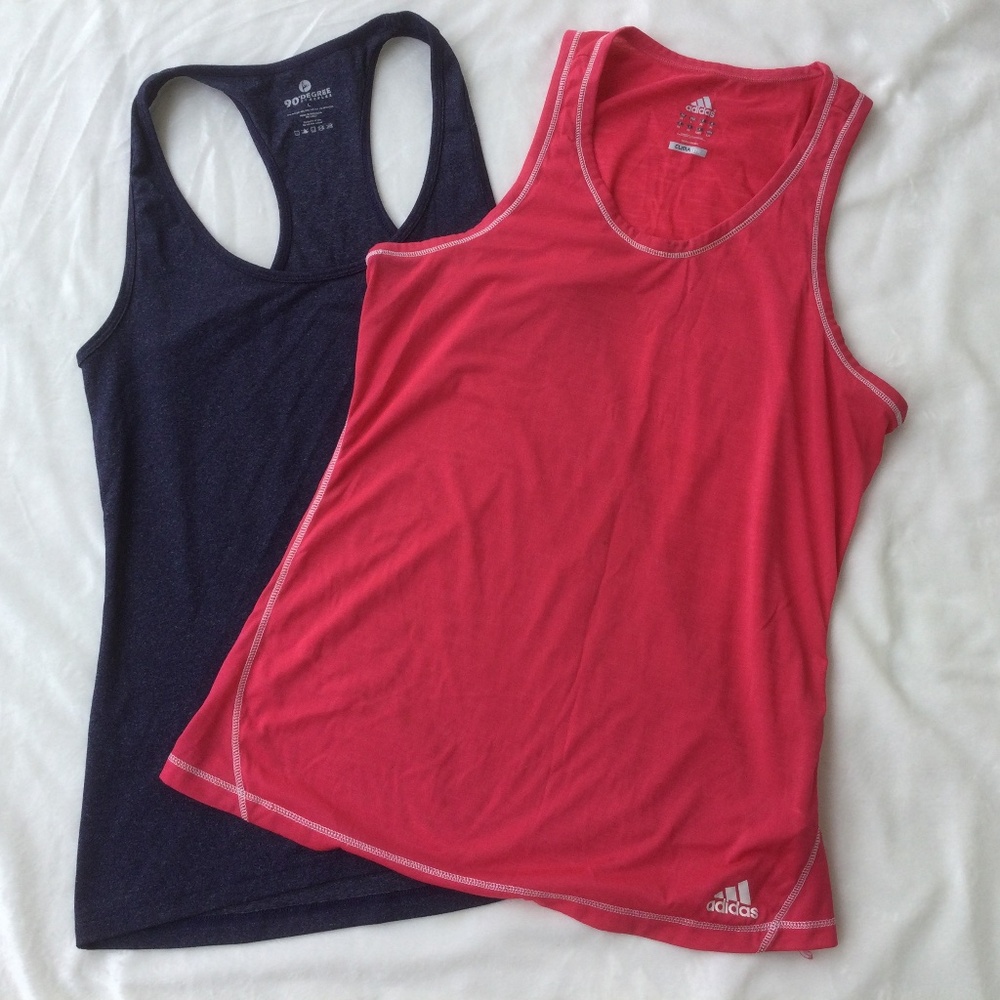 Adidas Hot Pink and 90 Degrees Navy Racerback Tank Tops, lot of 2, size large